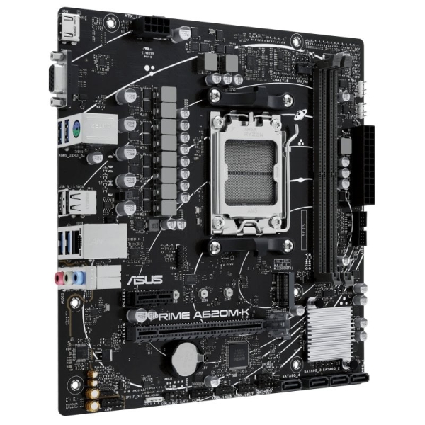 Asus Prime A620M-K Placa Base AMD AM5 2x DDR5 - HDMI, M.2, PCIe, 4x Sata III, USB 2.0, 3.2, RJ-45, VGA, Factor MicroATX