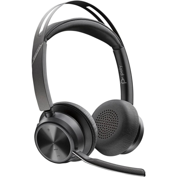 HP Poly Voyager Focus 2 Auriculares con Microfono Bluetooth 5.1 - Cancelacion de Ruido - Almohadillas Acolchadas - Autonomia hasta 40h - Control en Auricular - Color Negro