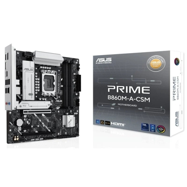 Asus Prime B860M-A-CSM Placa Base LGA 1851 - 4x DDR5, M2, 4x Sata III, PCIe 4.0, USB 2.0, 3.2, USB-C, RJ-45, HDMI, DisplayPort -