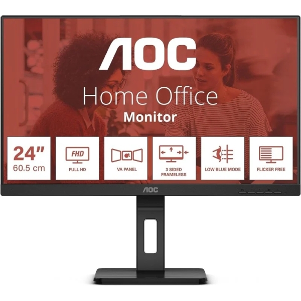 AOC Monitor 24" LED IPS FullHD 1080p 75Hz - Respuesta 4ms - Ajuste de Altura - Angulo de Vision 178° - Altavoces Incorporados -