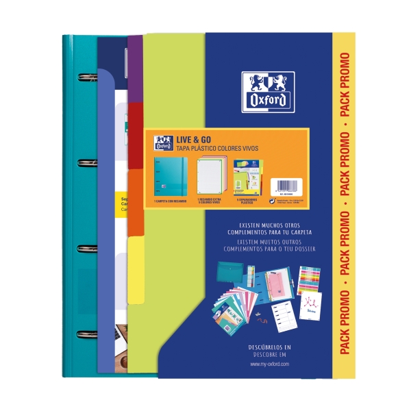 Oxford Europeanbinder Live & Go Carpeta Tamaño A4+ con Recambio + Separadores - Tapa de Plastico Polyfoam - Colores Vivos Aleato