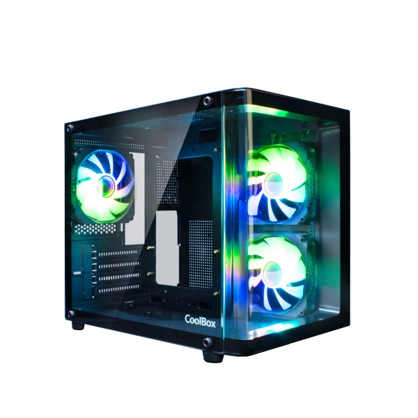 Coolbox GM100 Vision Caja Mini Torre Micro ATX, Mini-ITX - Frontal y Lateral Cristal Templado - Tamaño HDD 2.5" - USB-A 3.0 y Au