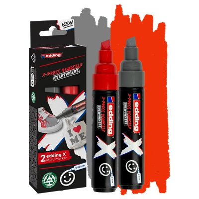 Edding X 6900 Pack de 2 Rotuladores Multisuperficie Permanentes de Tinta Opaca - Punta Biselada con Trazo 2-10mm - Color Gris y