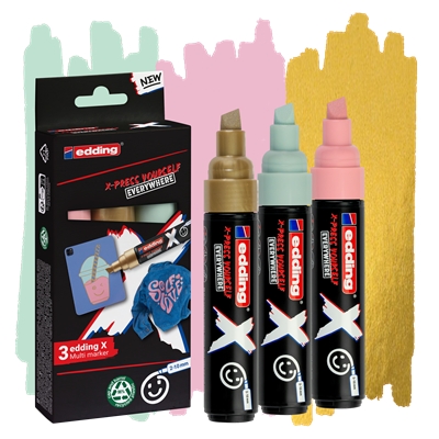 Edding X 6900 Pastel Pack de 3 Rotuladores Multisuperficie Permanentes de Tinta Opaca - Punta Biselada con Trazo 2-10mm - Color