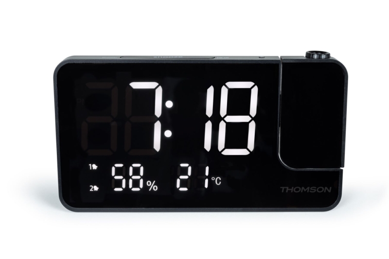Thomson CP100T Radio Reloj Despertador - Proyeccion y Temperatura Interior - Alarma Dual - Color Negro