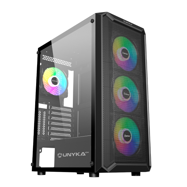 Unykach Armor 3Gen Caja ATX, Micro ATX, ITX - Lateral de Vidrio Templado - USB-A 3.0 y Audio - 4 Ventiladores 120mm ARGB Instala