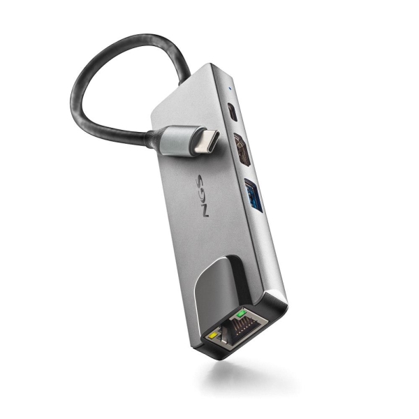 NGS Wonder Dock Supra 4 en 1 Hub USB-C - 1x USB 3.0, 1x USB-C PD 100W, 1x HDMI, 1x RJ45 - Admite Resoluciones Maximas de 4K a 30 Hz - Velocidad LAN de 1 Gbps