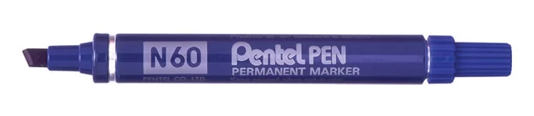 Pentel Pen N60 Rotulador Permanente - Punta Biselada Resistente y Duradera - Resistente a Agua y Luz - Color Azul