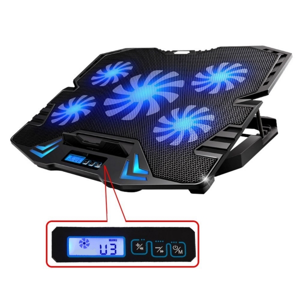 Ewent Soporte para Portatil - 5 Ventiladores Silenciosos hasta 17" - 2 Puertos USB - 5 Velocidades de Ventilador - 2 Modos de En