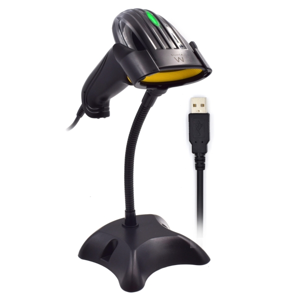 Ewent EW3400 Lector Codigo de Barras 1D Laser - Conector USB -150 Lecturas por segundo - Base Manos libres - Color Negro