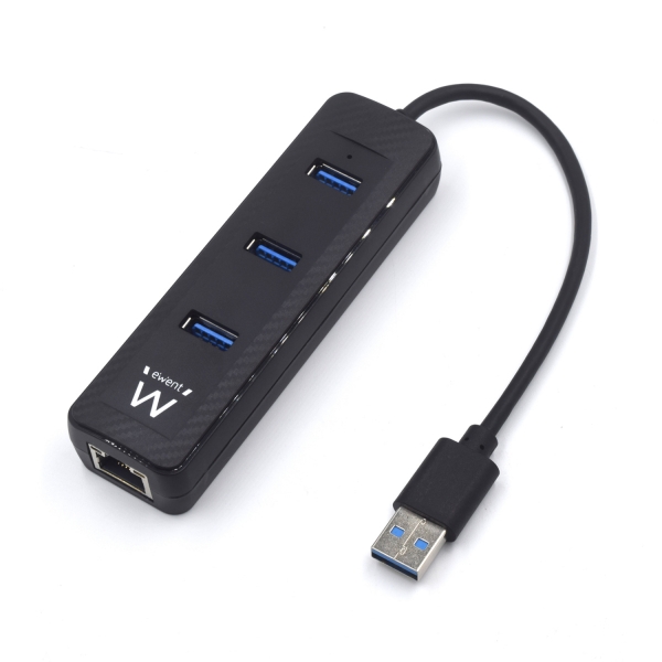 Ewent EW1140 Hub 3Puertos USB3.2 - Puerto de Red Gigabit - Color Negro