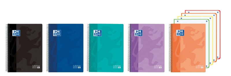 Oxford Europeanbook 4 Cuaderno A5+ Cuadriculado 5x5mm 120 Hojas 90gr - Tapa Superresistente - 4 Bandas de Color - Colores Vivos