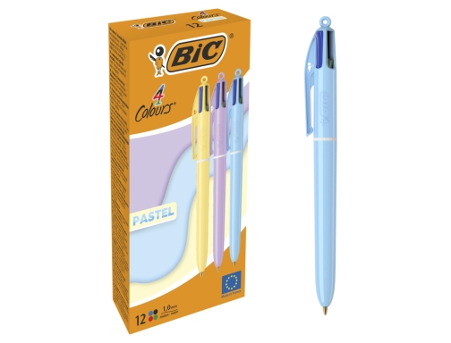 Bic 4 Colours Assorted Pastel Colour Barrel Ballpoint Pen 1.0mm Tip 0.32mm Line Black/Blue/Green/Red Ink Pack 12 - 517320