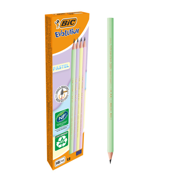 Bic Evolution Pastel Lapiz de Grafito Hexagonal - Mina HB Ultrarresistente - Sin Madera - No se Astilla - Colores Pastel