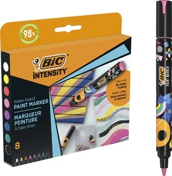 Bic Intensity Pack de 8 Marcadores de Pintura - Punta Media - Tinta con Base de Agua - 98% de Materiales Reciclados - Colores Su