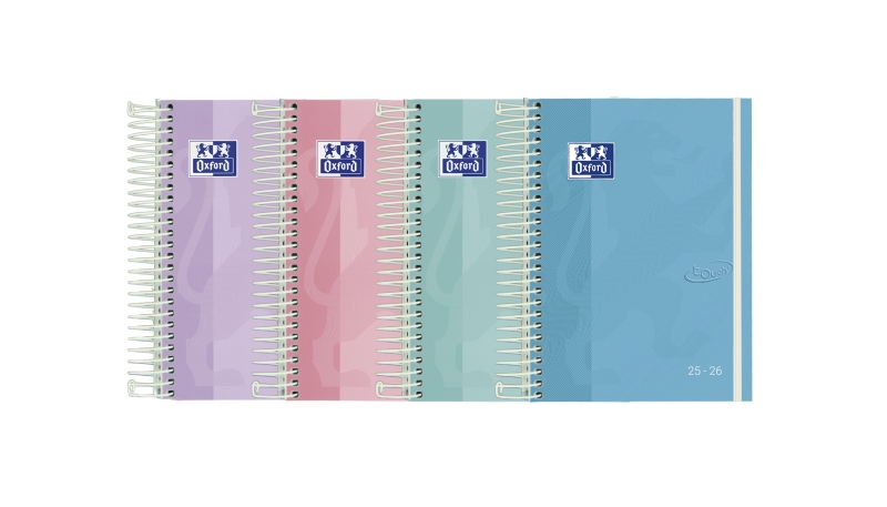 Oxford Touch Pastel Agenda Escolar 25/26 Espiral Semana Vista - Tamaño 8º - Tapa Extradura Peliculado Touch - Esquinas Microperf