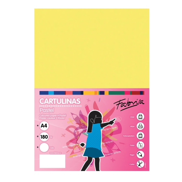 Fabrisa Pack de 50 Cartulinas 180 g/m² - Tamaño A4 - Color Amarillo