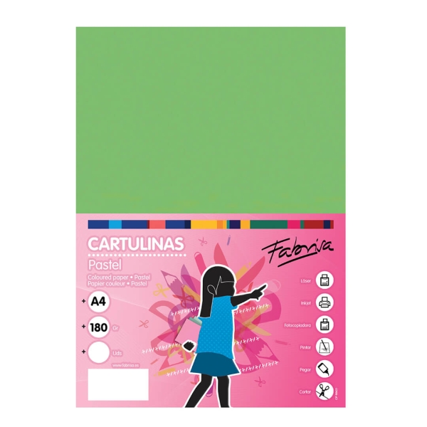 Fabrisa Pack de 50 Cartulinas 180 g/m² - Tamaño A4 - Color Verde