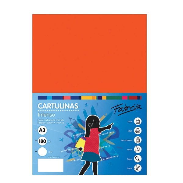 Fabrisa Pack de 25 Cartulinas 180 g/m² - Tamaño A3 - Color Naranja