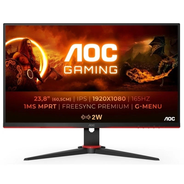 AOC 24G2SPAE/BK Monitor 23,8" WLED IPS FullHD 165Hz - Respuesta 1ms - Angulo de Vision 178° AMD FreeSync - Altavoces Incorporados - HDMI, DisplayPort, Audio - Montaje VESA 100x100