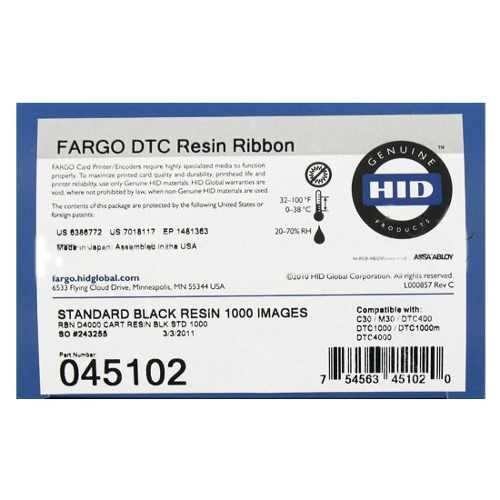 Fargo HID DTC1000 DTC1250 Cinta de Transferencia Termica Original Negro 1.000p + Rodillo de Limpieza - 045102