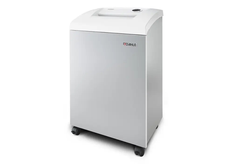 Dahle 106 Destructora de Papel Manual Corte en Tiras P-2 - Destruye hasta 22 Hojas - Papelera de 60L - Ruedas Giratorias con Freno - Destruye Papel, Tarjetas, Clips, Cd`s - Color Blanco
