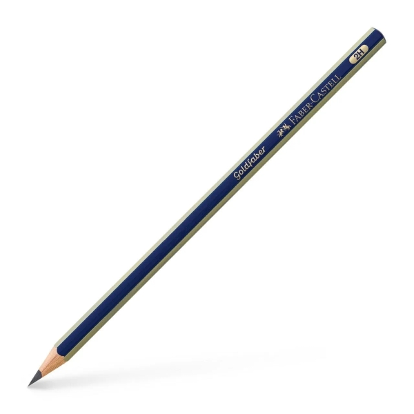 Faber-Castell Goldfaber 1221 Lapiz de Grafito 2H - Alta Calidad - Resistente a la Rotura - Cuerpo en Azul y Rayas Doradas