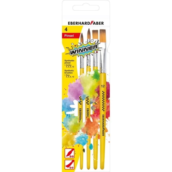 Eberhard Faber Winner Pack con 4 Pinceles de Pelo Sintetico Tamaños 4, 6, 8, 12 - Virola de Aluminio