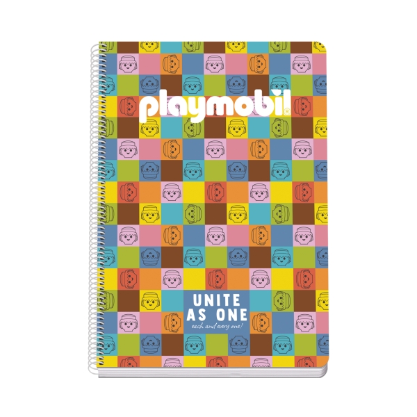 Dohe Playmobil Unite As One Cuaderno Espiral Folio 80 Hojas Cuadricula 4mm con Margen - Tapa Rigida Impresa a todo Color y Plastificada en Brillo - Guardas Impresas