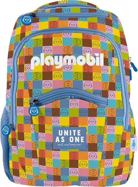 Dohe Playmobil Unite As One Mochila Escolar - Compartimento Principal con Bolsillo Acolchado - Bolsillos Laterales para Bebidas - Espalda Acolchada - Doble Asa Superior - Fabricada en Poliester - Medidas 31,5x40x11cm