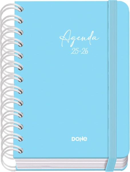 Dohe Serenity Agenda Escolar 25/26 Espiral Wire’o A6 - Dia Pagina - Papel 80g/m2 - 4 Hojas de Pegatinas - Cubierta de Carton Plastificado - Cierre con Goma Elastica - Color Azul