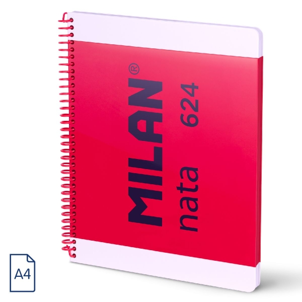 Milan Nata 624 Cuaderno Espiral Formato A4 Cuadricula 5x5mm - 80 Hojas de 95 gr/m2 - Microperforado, 4 Taladros - Color Rosa