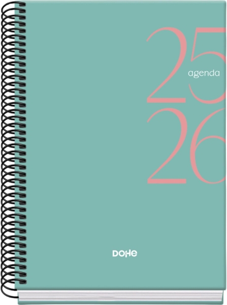 Dohe System Agenda Escolar 25/26 Espiral A5 - Dia Pagina - Papel 70g/m2 - Cubierta de Carton Plastificado - Color Verde