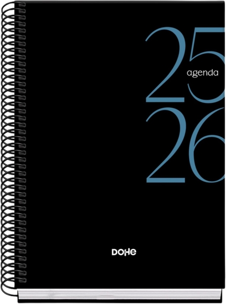 Dohe System Agenda Escolar 25/26 Espiral A5 - Dia Pagina - Papel 70g/m2 - Cubierta de Carton Plastificado - Color Negro