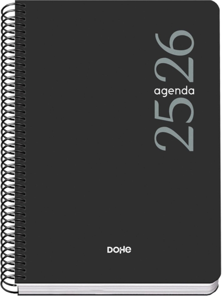 Dohe Esencial Agenda Escolar 25/26 Espiral A5 - Dia Pagina - Papel 70g/m2 - Cubierta en Polipropileno - Color Negro