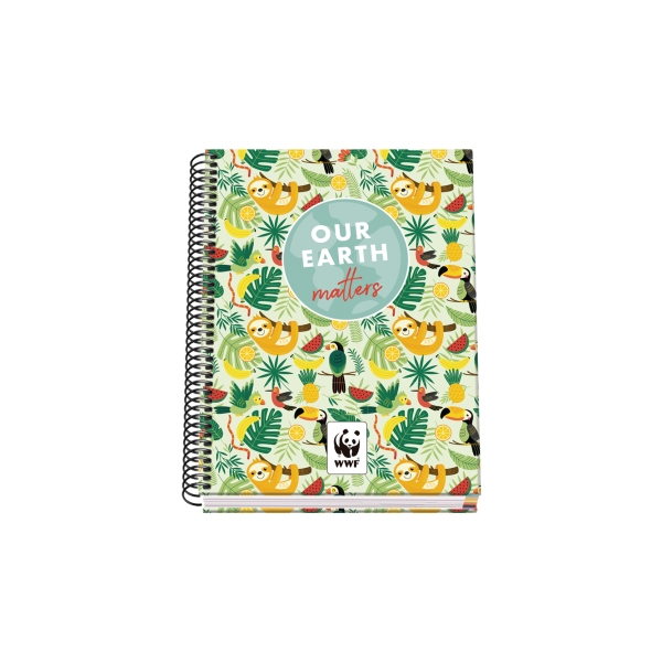 Dohe WWF Tropic Cuaderno Espiral A5 100 Hojas Cuadricula 5mm - Tapa Dura Impresa a todo Color y Plastificada en Brillo - Bandas de Color