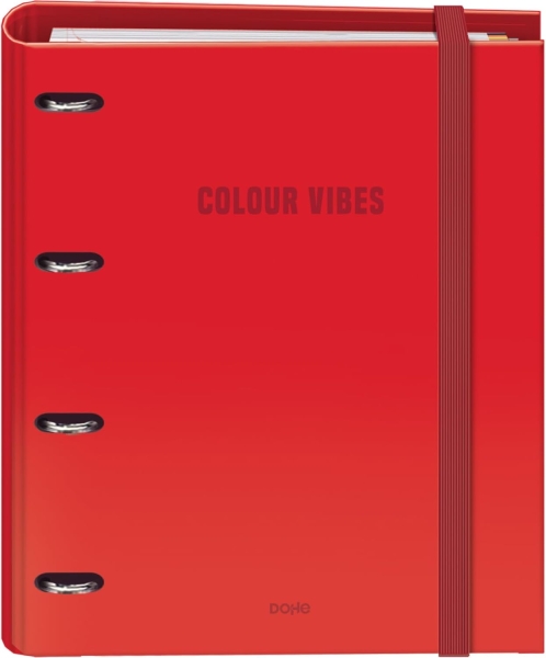 Dohe Colour Vibes Carpeta de 4 Anillas Mixtas de 35mm Recambio 100 Hojas Cuadricula 5mm - Formato A4 - Cierre con Goma - Incluye 4 Separadores y Sobre de Polipropileno - Color Rojo