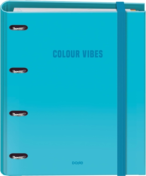 Dohe Colour Vibes Carpeta de 4 Anillas Mixtas de 35mm Recambio 100 Hojas Cuadricula 5mm - Formato A4 - Cierre con Goma - Incluye 4 Separadores y Sobre de Polipropileno - Color Azul Cyan