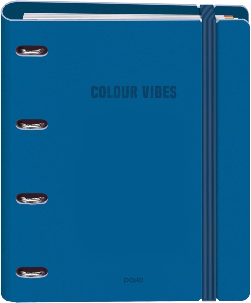 Dohe Colour Vibes Polyfoam Carpeta de 4 Anillas Mixtas de 35mm A4 Recambio 100 Hojas Cuadricula 5mm - Cubierta de Polyfoam 2mm - Cierre con Goma - Incluye 4 Separadores y Sobre de Polipropileno - Color Azul