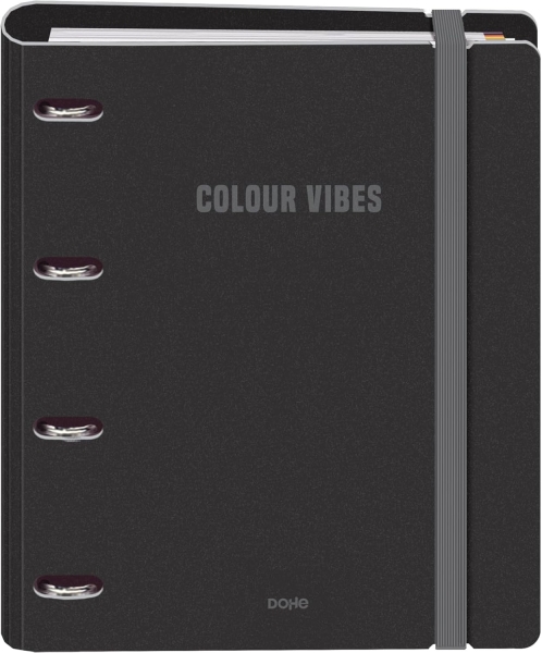 Dohe Colour Vibes Polyfoam Carpeta de 4 Anillas Mixtas de 35mm A4 Recambio 100 Hojas Cuadricula 5mm - Cubierta de Polyfoam 2mm - Cierre con Goma - Incluye 4 Separadores y Sobre de Polipropileno - Color Negro