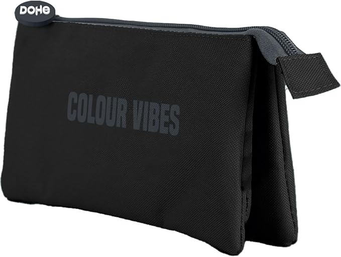 Dohe Colour Vibes Portatodo Triple - Cierre Doble con Cremallera y Tirador de Goma - Color Negro