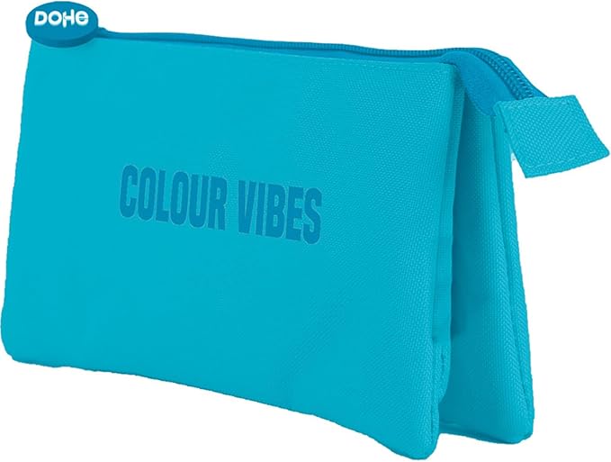 Dohe Colour Vibes Portatodo Triple - Cierre Doble con Cremallera y Tirador de Goma - Color Azul Cyan