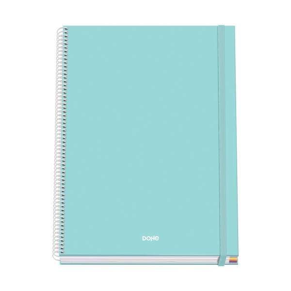 Dohe Serenity Cuaderno Espiral A4 100 Hojas Microperforadas Cuadricula 5mm - Tapa Dura Carton Forrado - Cierre de Goma - Bandas de Color - Color Verde
