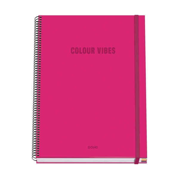 Dohe Colour Vives Cuaderno Espiral A4 100 Hojas Microperforadas Cuadricula 5mm - Tapa Dura Carton Forrado - Cierre de Goma - Bandas de Color - Color Rosa