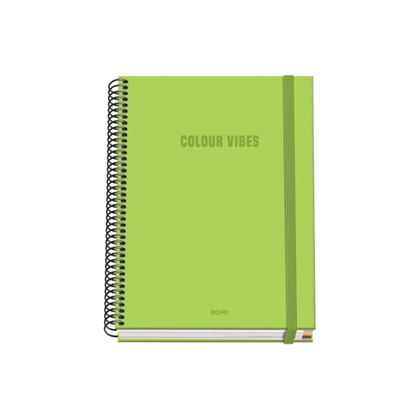 Dohe Colour Vives Cuaderno Espiral A5 100 Hojas Cuadricula 5mm - Tapa Dura Impresa a todo Color y Plastificada en Brillo - Bandas de Color - Cierre de Goma - Color Verde Lima