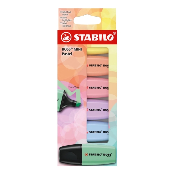 Stabilo Boss Mini Pastel Pack de 6 Marcadores Fluorescentes - Trazo entre 2 y 5mm - Tinta con Base de Agua - Antisecado - Colore