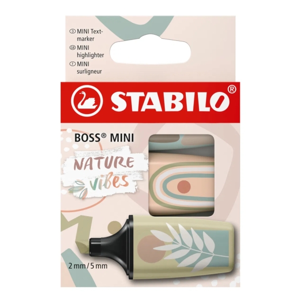 Stabilo Boss Mini Naturevibes Pack de 3 Marcadores Fluorescentes - Trazo entre 2 y 5mm - Tinta con Base de Agua - Antisecado - C