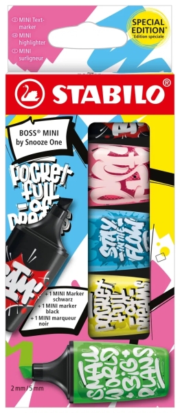 Stabilo Boss Mini by Snooze One Pack de 5 Mini Marcadores Fluorescentes - Trazo entre 2 y 5mm - Tinta con Base de Agua - Antisec