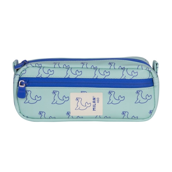 Milan Coleccion 460 Portatodo Rectangular - 2 Compartimentos con Cremallera - Color Verde/Azul