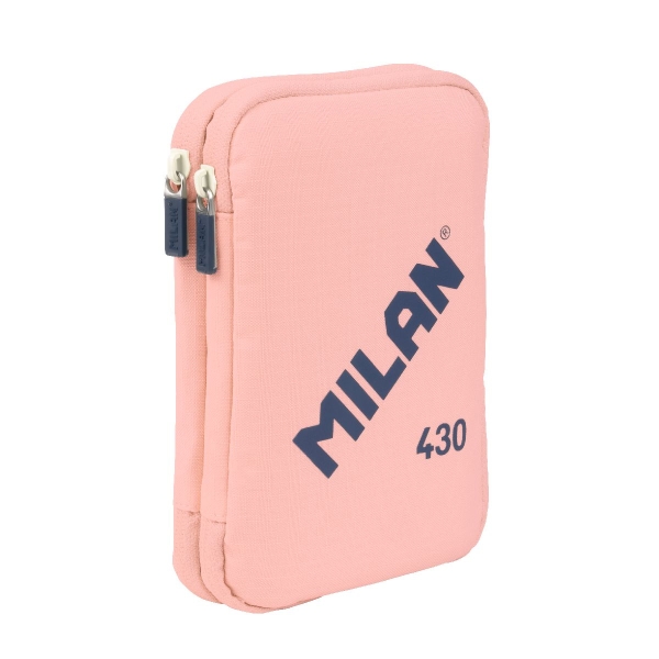Milan Coleccion 430 Plumier de 2 Pisos con 2 Gomas de Borrar, Sacapuntas, Lapiz, Boligrafo P1 Touch Azul, Regla, 12 Lapices de C